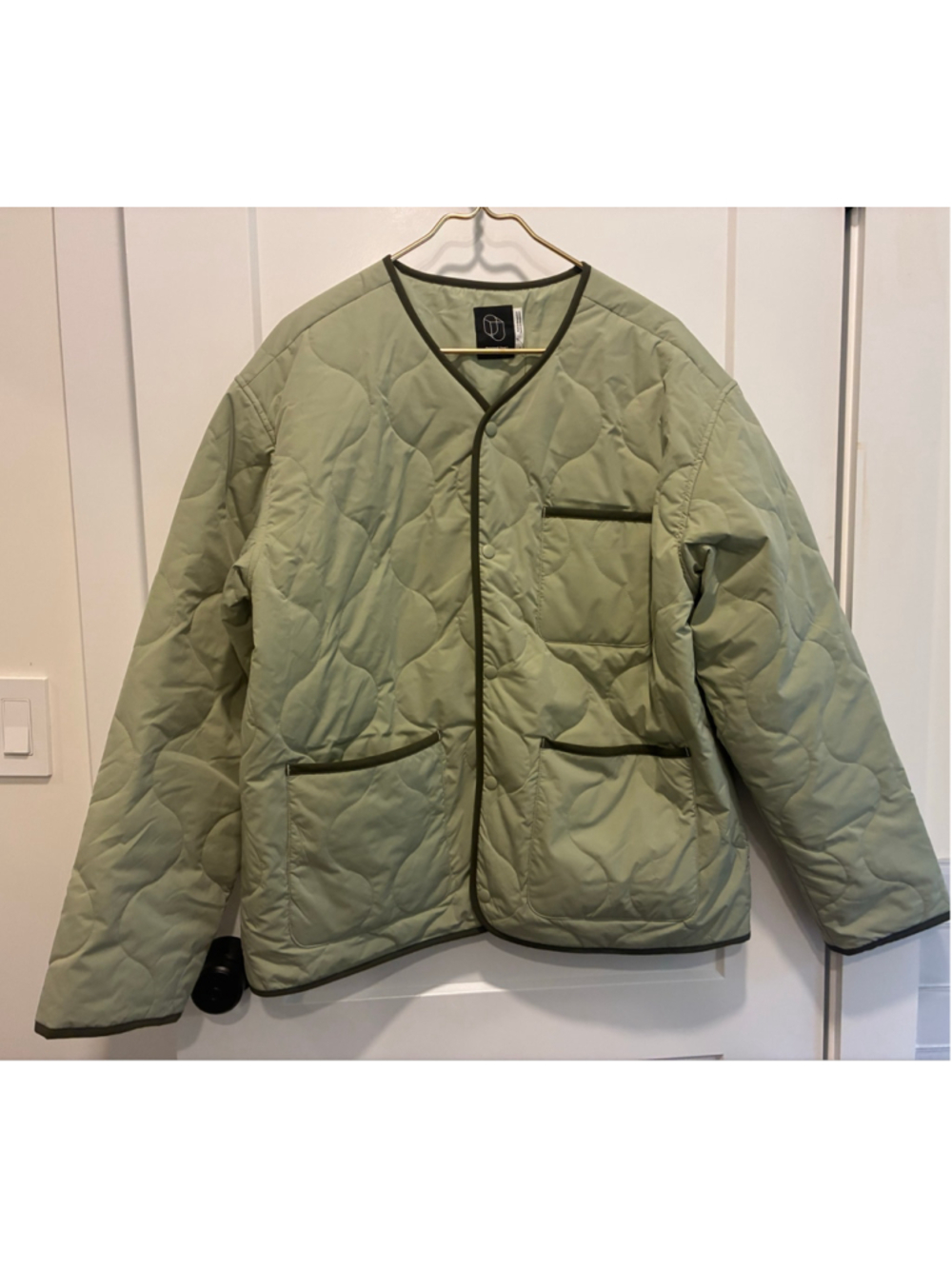 Original Use Quilted Puffer Jacket, Size L, Sage Green and dark green